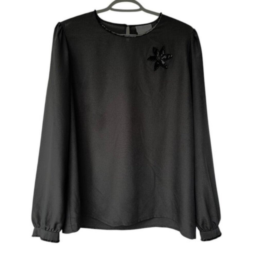 Bellino black long sleeve sequins blouse size 14